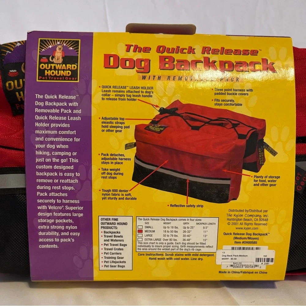Outward Hound Quick Release Red Dog Backpack